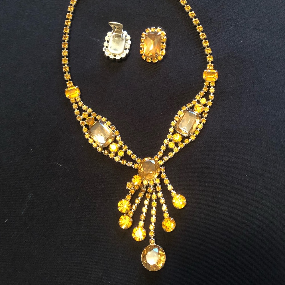 Antique Amber necklace and matching clip earrings